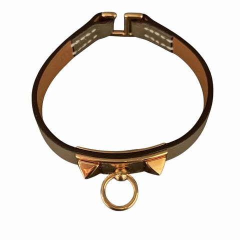 HERMES 愛馬仕 Z刻 H081181 RIVALE MINI BRACELET 大象灰 皮革合金手環