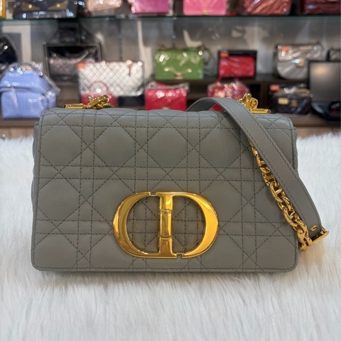 Dior Caro M9241 石灰色柔軟 Cannage 籐格紋小牛皮 金釦  小型包款 斜背包