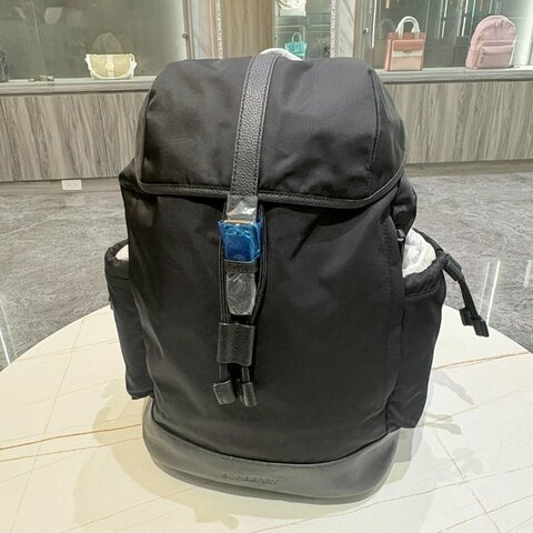 *SHIHNA名牌精品*Burberry Watson 黑色尼龍拼接皮革雙肩後背包
