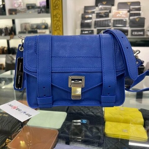 東區正精品㊣Proenza Schouler PS1 Tiny 閃電藍色全皮銀釦釦式翻蓋斜背包 RZ6562