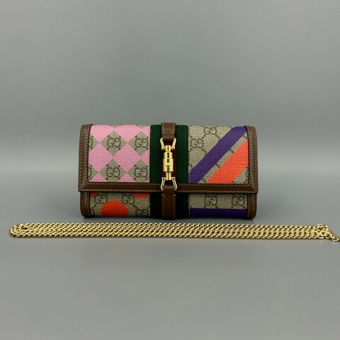 GUCCI 古馳 97新 2022春夏限量老花拼色幾何Woc鏈條斜挎包