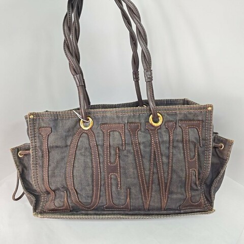 Loewe/羅意威 復古做舊牛仔丹寧雙面托特包 手提單肩包 98新