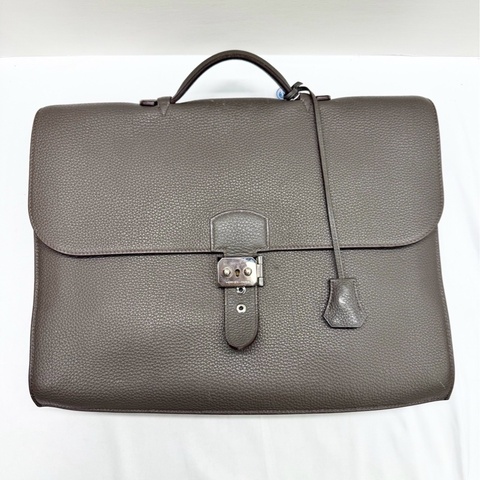 Hermes 愛馬仕錫器灰Depeches手提公文包 框P刻