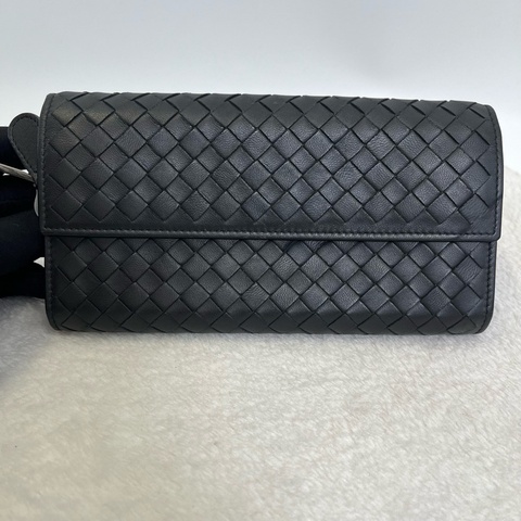 Bottega Veneta 葆蝶家 黑色長款編織錢包