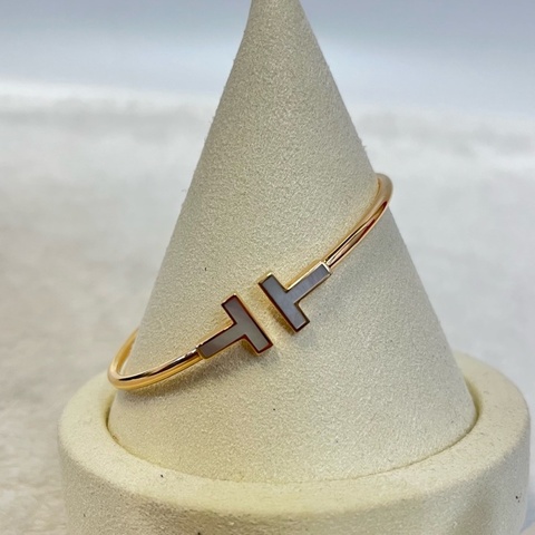 Tiffany蒂芙尼 白貝母T系列手鐲 18k玫瑰金 內徑17cm 直徑6cm