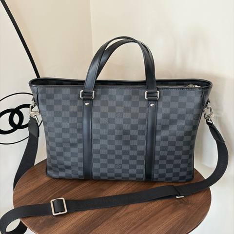 Louis Vuitton 路易威登 皮革 黑棋盤格 Taddeo 竪版公文包 底長35cm
