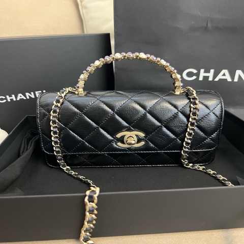 99新CHANEL香奈兒 24P春夏 珍珠手柄woc 油蠟羊皮