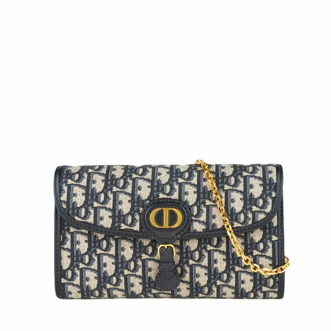 DIOR 迪奧 Bobby East-West Oblique 鏈條長夾 藍色 Oblique 緹花肩背包｜老花鏈帶長夾 斜背包 鏈帶包｜KÉSH 凱仕精品