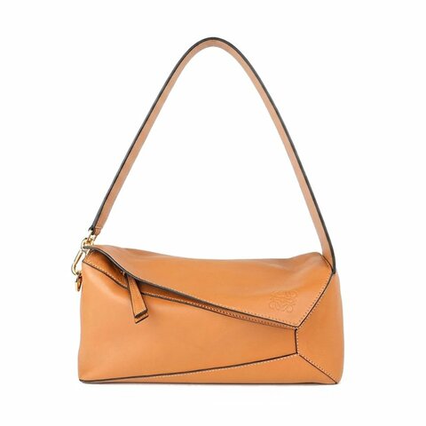 LOEWE 羅威 Puzzle Fold Shoulder Bag Tan 焦糖棕亮面小牛皮肩背包｜幾何摺紙設計｜KÉSH 凱仕精品