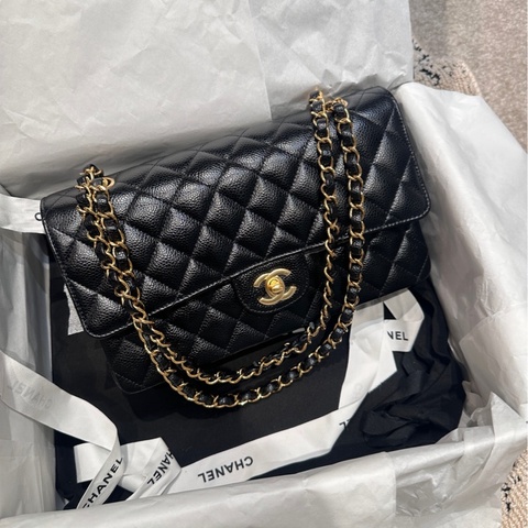 Chanel • 經典黑金荔枝牛皮Cf 25 中號
