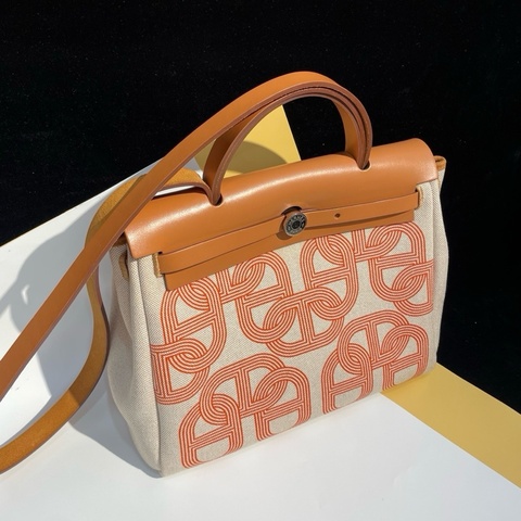 Hermes 愛馬仕 Herbag zip31 限量版豬鼻子24賽道銀扣帆布拼牛皮手提包單肩包斜挎包