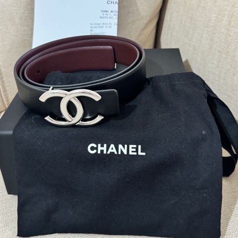 Chanel銀扣雙面皮帶