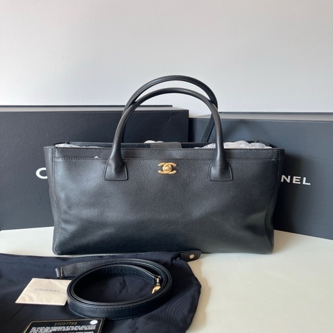 98新 Chanel/香奈兒cerf黑金中號 粒紋牛皮