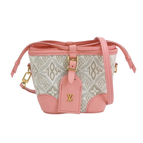 Louis Vuitton (LV) Noé Purse白色牛皮帆布1854老花抽繩斜挎包單肩包芯片