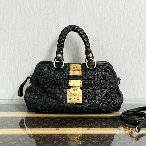MIUMIU 黑色金扣編織手提肩背斜背包34*20*13.5cm 98新配件塵袋