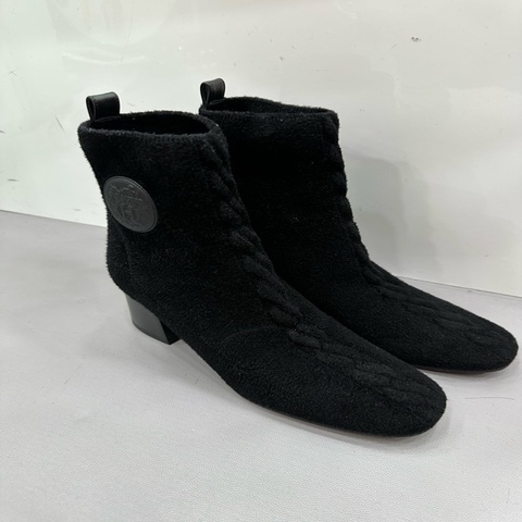 Hermes/愛馬仕短靴針織襪式馬蹄形粗跟裸靴高跟靴黑色 jenna 35.5