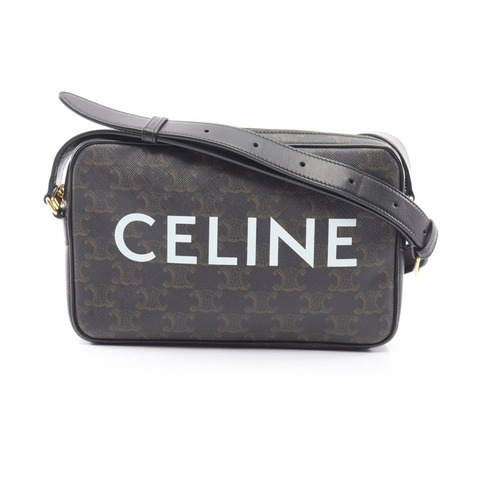 CELINE Triomphe M 斜背包 帆布皮革 黑色 棕色 白色 二手