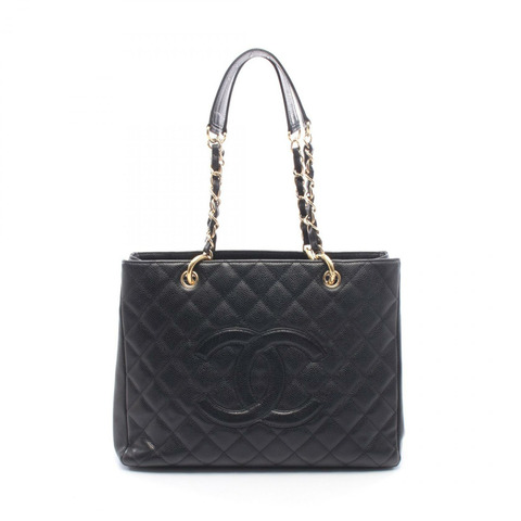 香奈兒 (CHANEL) Matelasse Grand Shopping GST 手提包，粒面小牛皮，黑色，二手，女士
