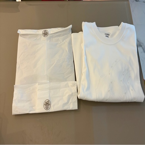 Hermes 100% 純棉傘狀白色刺繡上衣