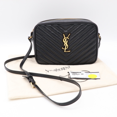 YSL 黑色 牛皮 金字 拉鍊 相機包 斜背包 761554