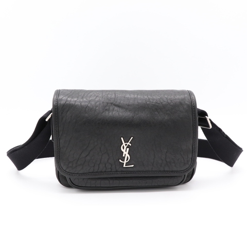 YSL Niki 黑色 銀字 羊皮 翻蓋 郵差包 斜背包 背帶可調節776611