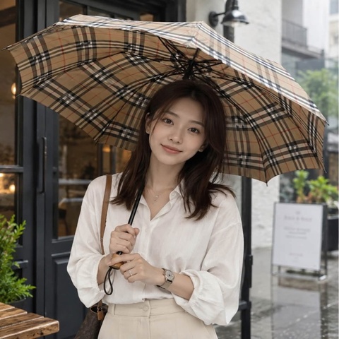 BURBERRY 經典格紋蜜金色雨晴二用傘（附收納袋）