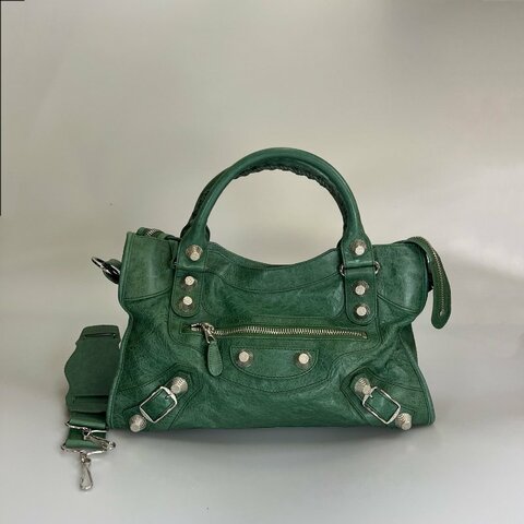 BALENCIAGA 173084 綠銀扣機車包 中號