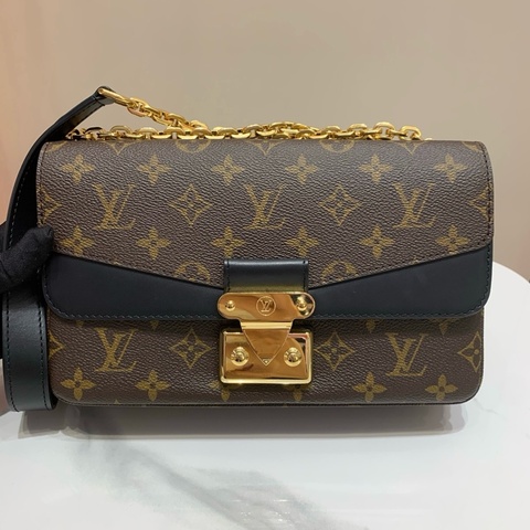 LV路易威登 馬爾索老花拼黑色鏈條包單肩包斜挎包 芯片款，