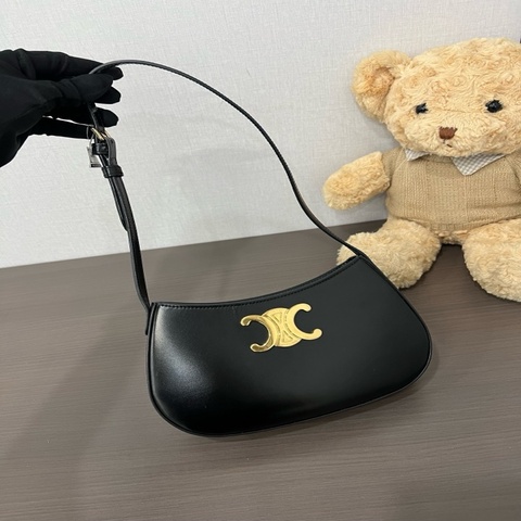 Celine/賽琳 黑金全皮Tilly凱旋門腋下包單肩包