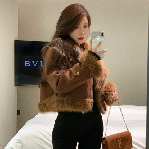 Saint Laurent 凱特流蘇麂皮 肉桂粽 26*13.5*4.5 cm 98新配件塵袋