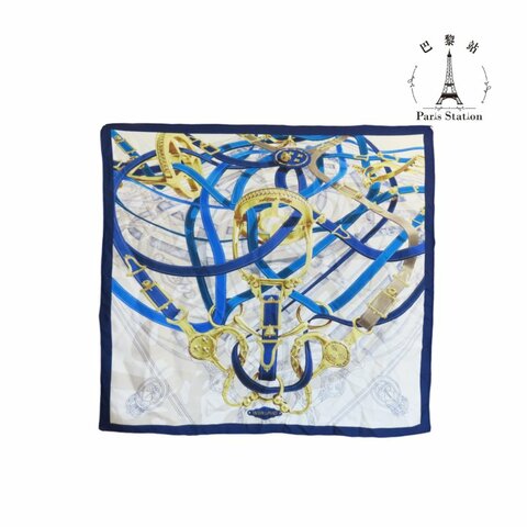 【巴黎站二手名牌專賣店】＊現貨＊HERMES 愛馬仕 真品＊Cavalcadour 經典皇家藍斜紋真絲方巾 領巾大披肩