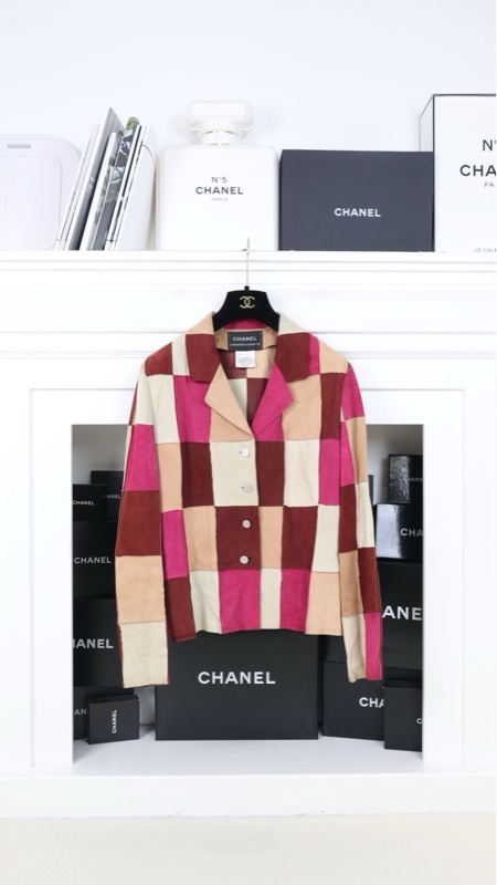 Chanel 00年彩色麂皮格纹银扣夹克上衣外套