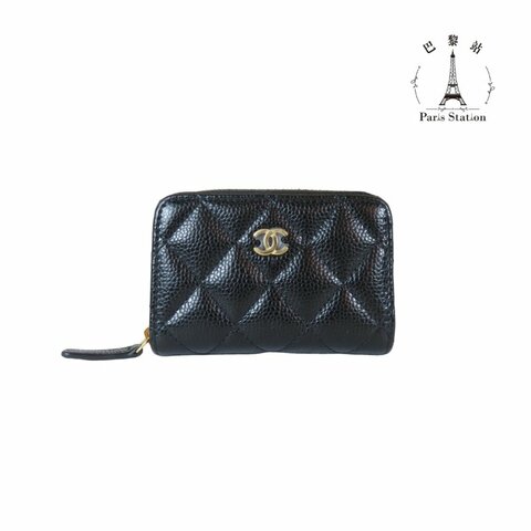 【巴黎站二手名牌專賣店】＊現貨＊CHANEL香奈兒真品＊ AP0216 經典雙C 黑荔枝 牛皮拉鍊零錢包
