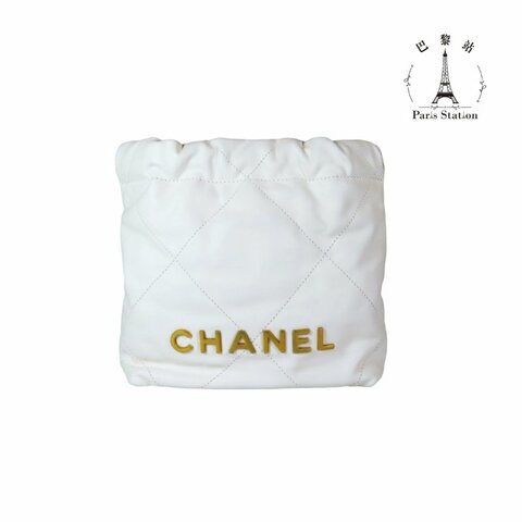 【巴黎站二手名牌專賣店】＊現貨＊CHANEL香奈兒真品＊ AS3980 白色菱格金LOGO MINI 22BAG 金鍊兩用斜背包v