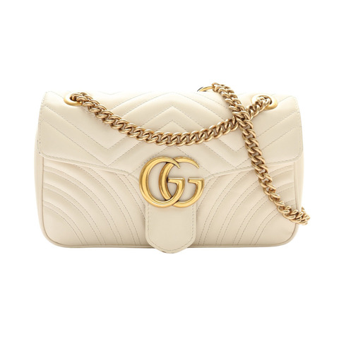 GUCCI 古馳 GG Marmont 肩背包 米白色 山形紋 牛皮 443497