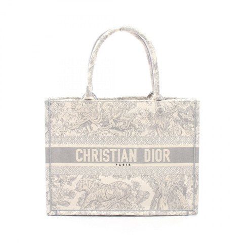 Dior BOOK TOTE 中型手提包 帆布 灰色 白色 二手 女士 Logo