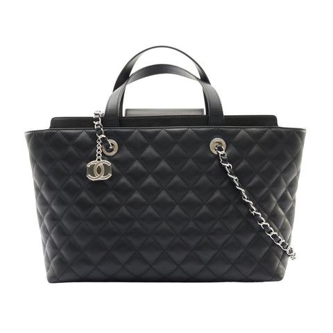 CHANEL 香奈兒 Shopping 鍊帶包 兩用包 黑色 菱格紋牛皮 A98683