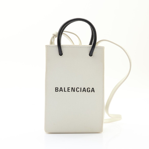 BALENCIAGA 巴黎世家 Shopping Phone Holder 兩用包 白色 牛皮 593826