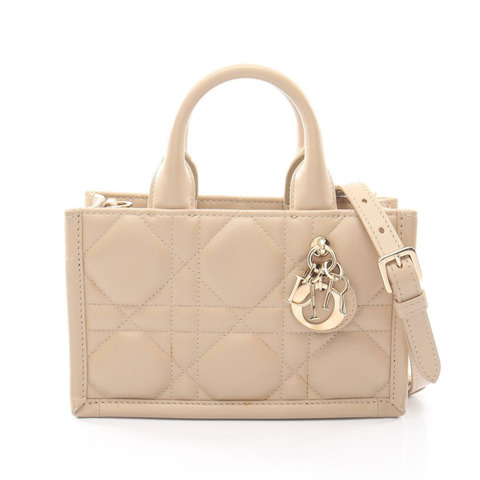 Dior Macro Cannage Book Tote Bag Mini Shoulder Hand Bag Leather Beige Used Women