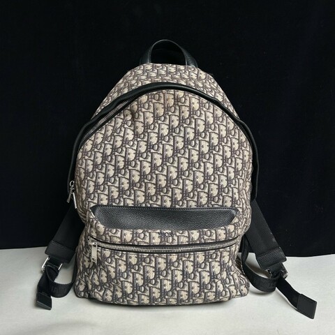 DIOR/迪奧 Rider系列 米黑色經典老花刺繡背包雙肩包