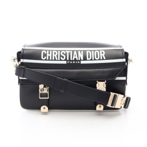 Dior Christian Dior Camp 單肩包，黑色白色皮革，二手，女士標誌