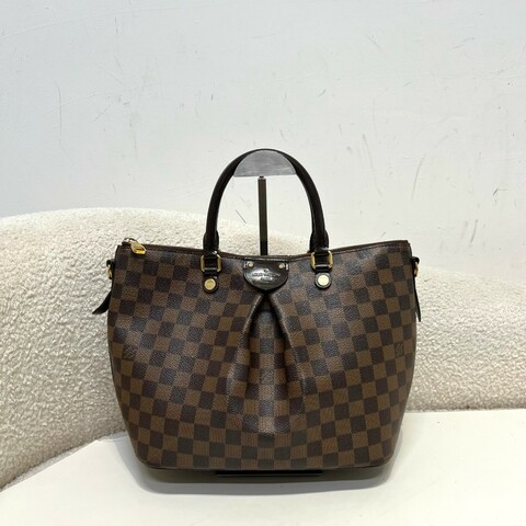 Louis Vuitton SIENA GM老花包 棕色格紋配棕色皮質 手提包