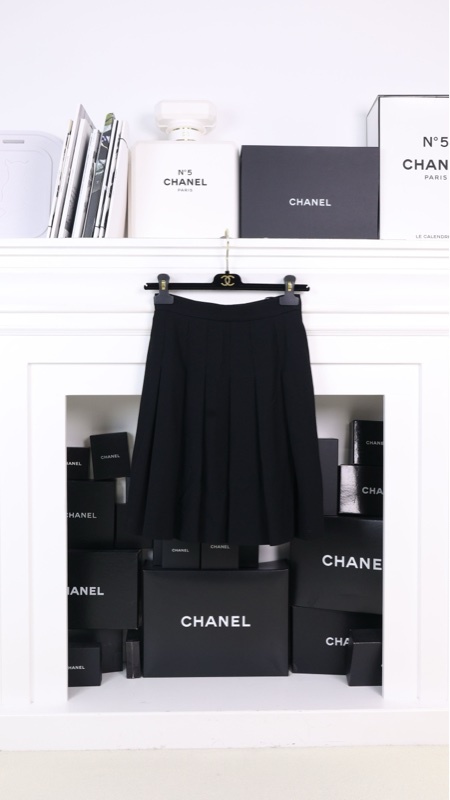 Chanel 95年黑色羊毛百褶裙半裙