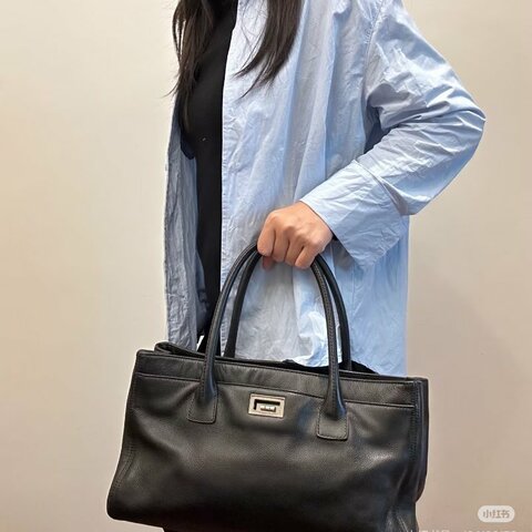 CHANEL 黑銀2.55荔枝牛 子母手提托特包  36*23*14 98新配件塵袋