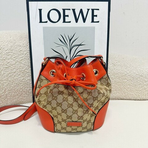 Gucci 橙色帆布拼皮水桶包