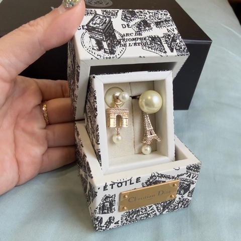 Dior 巴黎限定 艾菲爾鐵塔+凱旋門 針式耳環+原裝禮盒