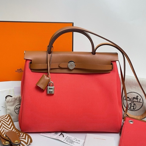 Hermes 愛馬仕 herbag31 德州玫瑰紅 銀扣 B刻 31*25*11