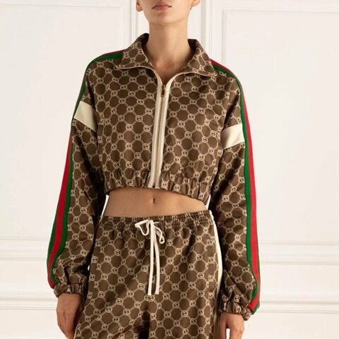 GUCCI 套裝🍒 外套XS+褲子XXS :: GUCCI:: 經典 Interlocking G Zipper Jacket 拉鍊運動外套 休閒 套裝
