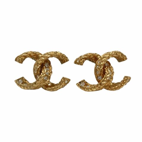 CHANEL 香奈兒 TWISTED RHINESTONE STUD EARRINGS 熔岩扭紋水鑽耳釘  鍍金