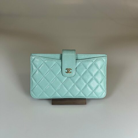 CHANEL CF菱格紋扣式二合一長夾